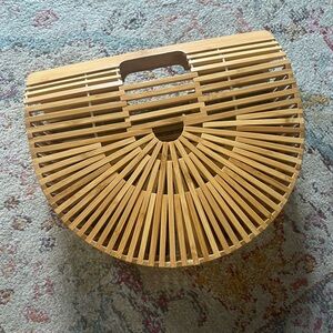 Tan Bamboo Clutch with Unique Fan Design
